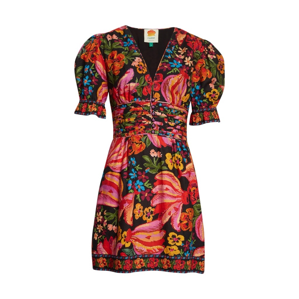 FARM RIO Black Spring Bananas Print Dress NEW Size XS